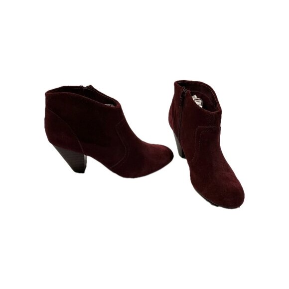 Aldo Burgandy Ankle  Booties Zip Up Triangle  Heel Size 7.5 Boots Short Suede - Picture 3 of 7